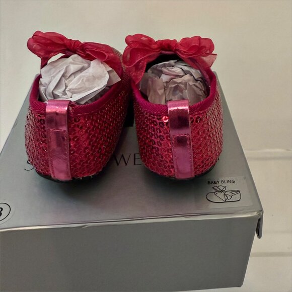 Stuart Weitzman Hot Pink Sequin Baby Shoes NEW IN BOX sz 3 (6-9 months) - Picture 3 of 6